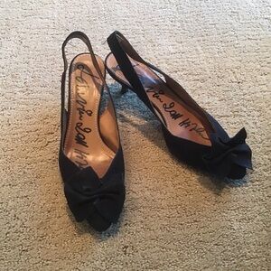 Lanvin Black Suede Bow Toe Slingback Pointy Kitten Heels Shoes Italy 36 6